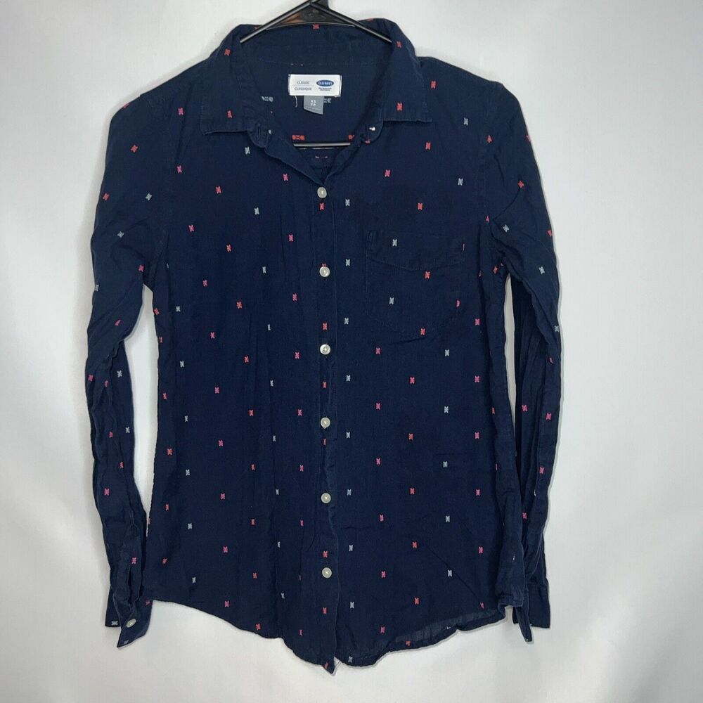 Old Navy Button Up Shirt Womens XS Blue Colorful Print Long Sleeve